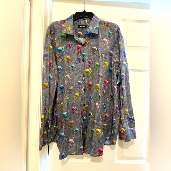 Jared Lang Men's Animals on Bikes Long Sleeve Shirt Size 2 XL - Picture 1 of 8